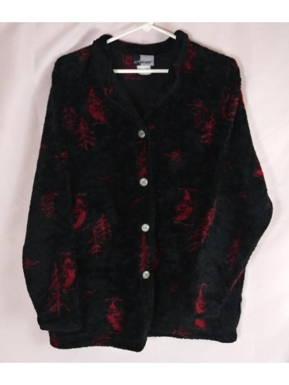 Vintage Artisans Women's Sherpa Jacket Cardinals & Tree Design Size Medium
